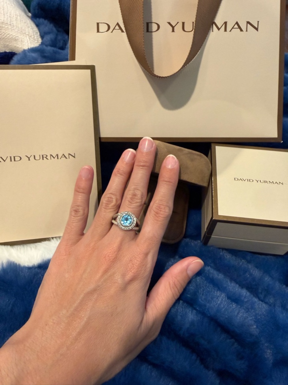 David Yurman Sterling Silver Ring with Sky Blue Topaz Size 6